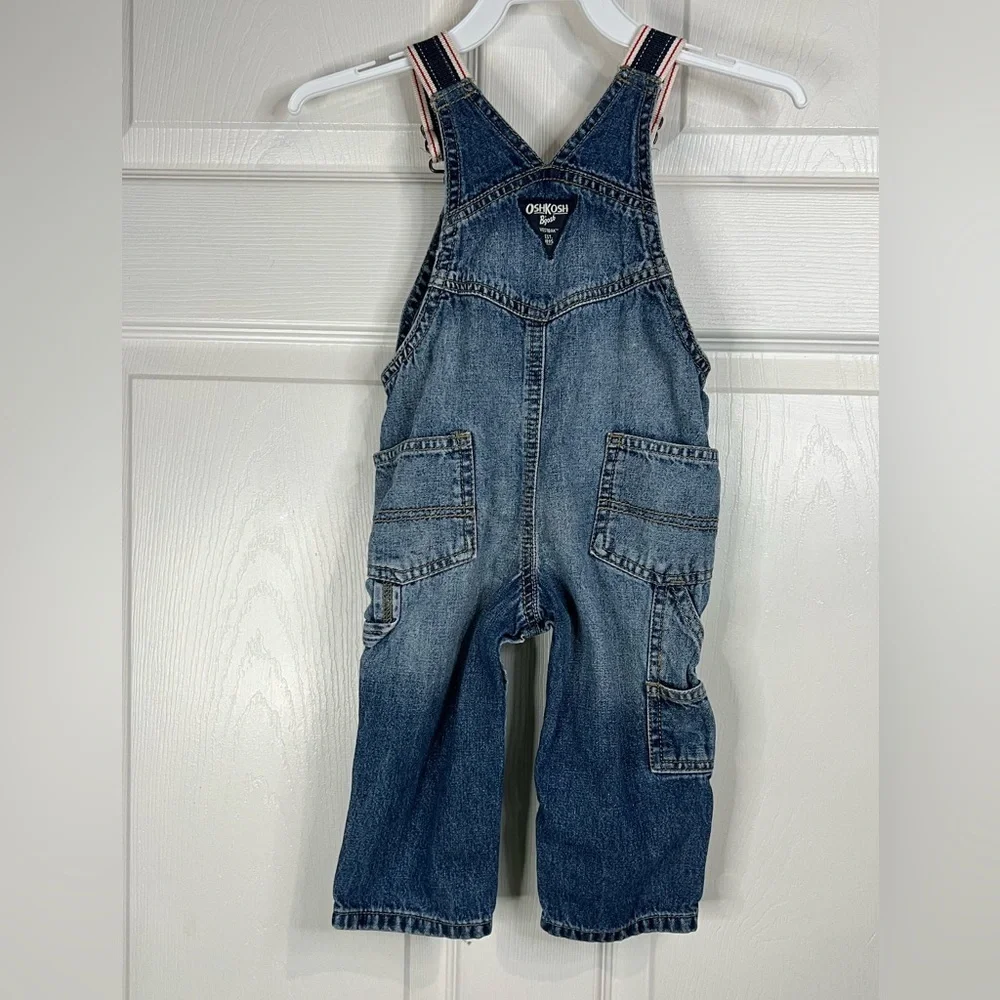 OshKosh B'Gosh Boys Vestbak Bib Overalls Blue Denim Nautical - Sz 9-12M